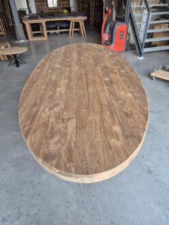 Ovale eettafel 240 cm van massief teakhout met matrixpoot - Afbeelding 5