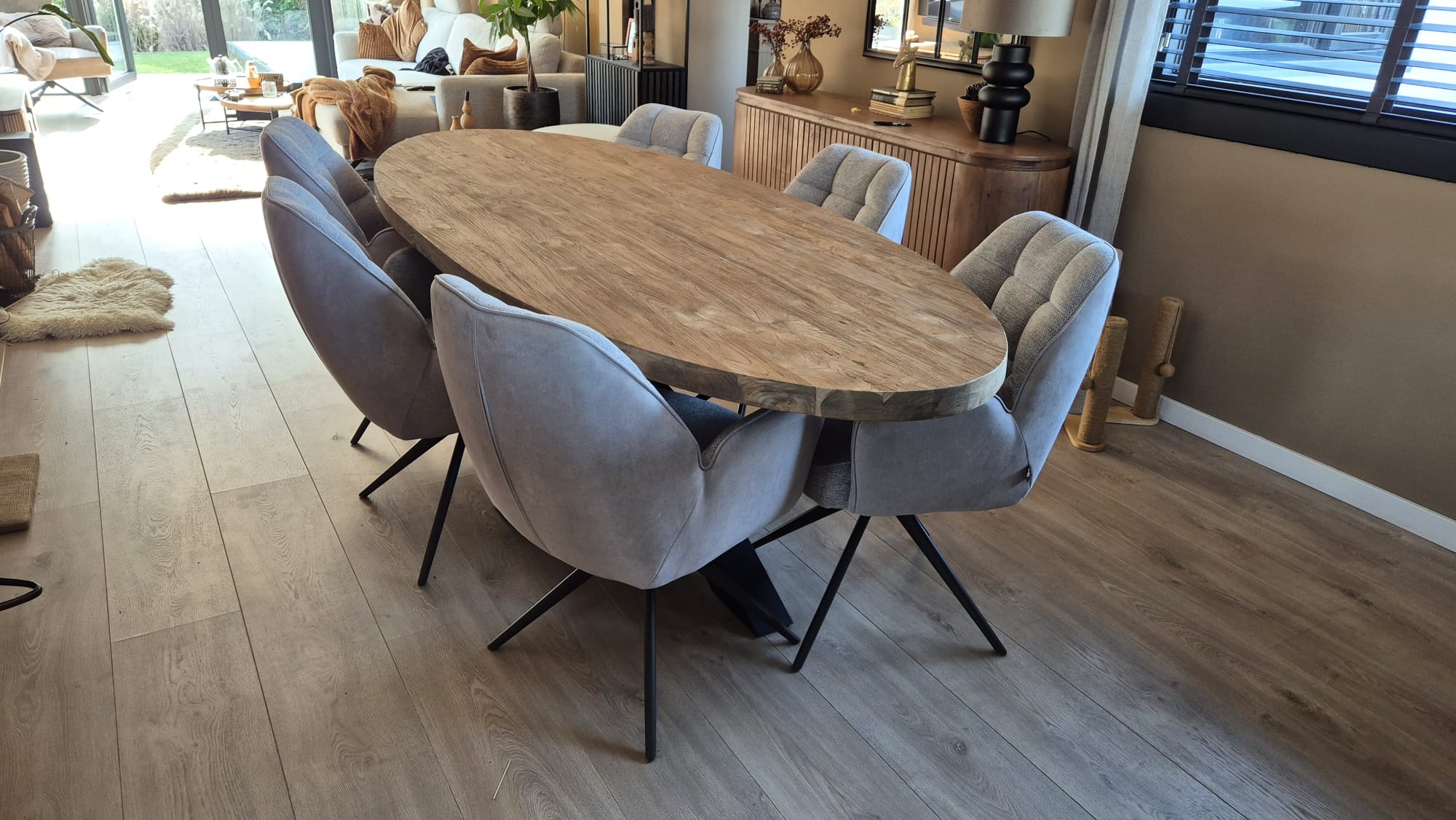 Ovale eettafel 240 cm van massief teakhout met matrixpoot - Afbeelding 2