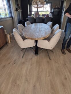 Ovale eettafel 240 cm van massief teakhout met matrixpoot - Afbeelding 3